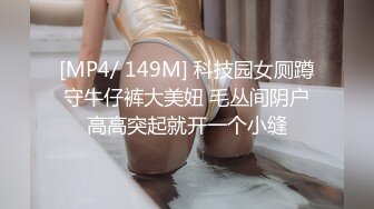 [MP4/ 149M] 科技园女厕蹲守牛仔裤大美妞 毛丛间阴户高高突起就开一个小缝